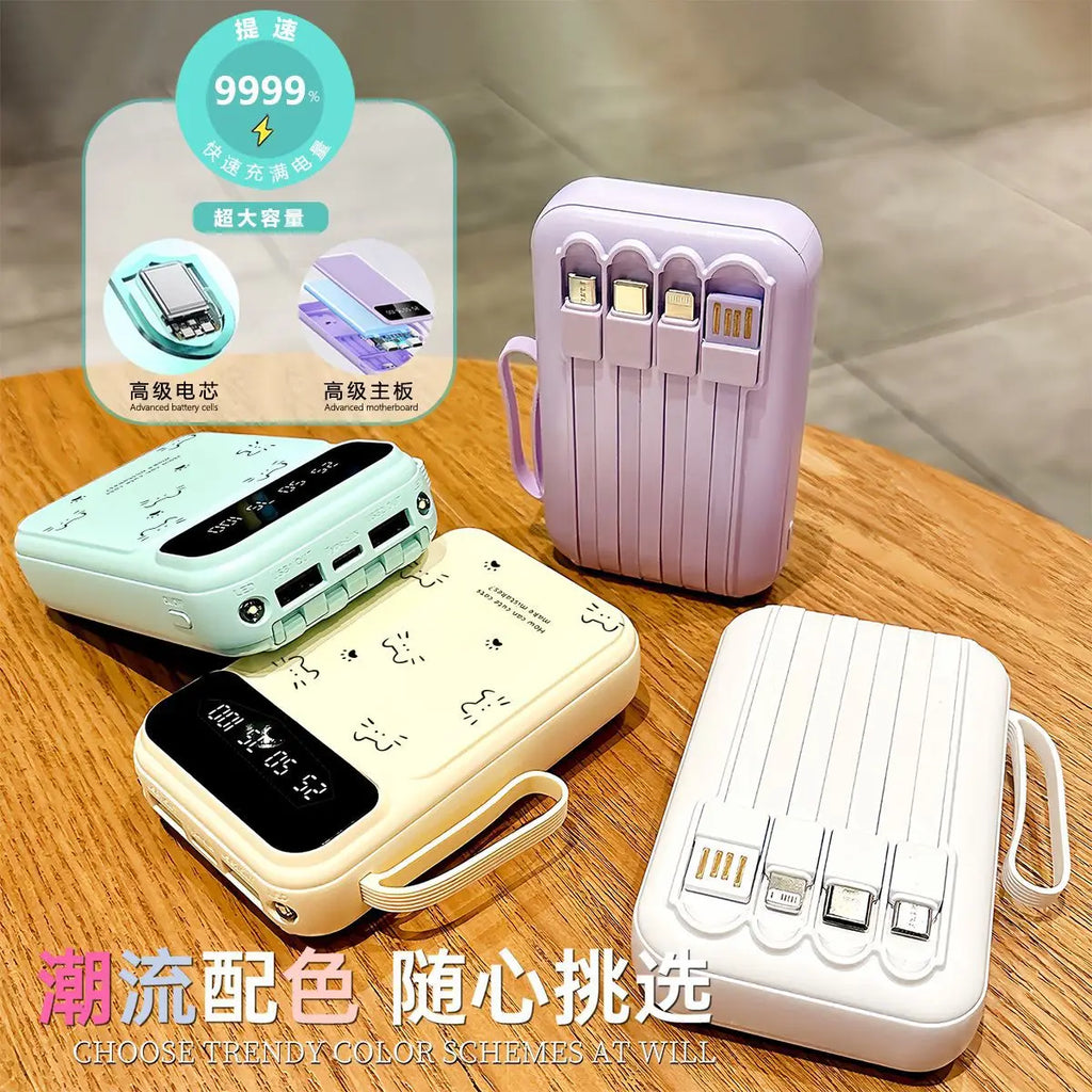 Cat-Shaped Power Bank – 20000mAh Fast Charging Portable Charger with Built-in Cable