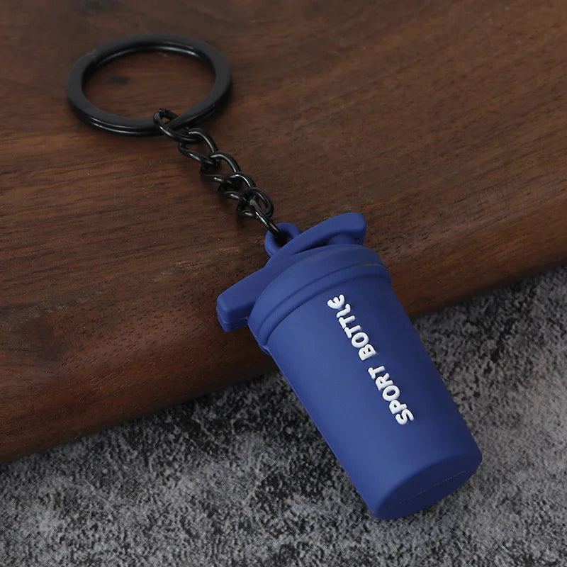 3D PVC Sports Fitness Pendant Mini Barbell Plates Keychain Kettlebells Water Cups Simulation Dumbbell Keyring Creative Bag Charm