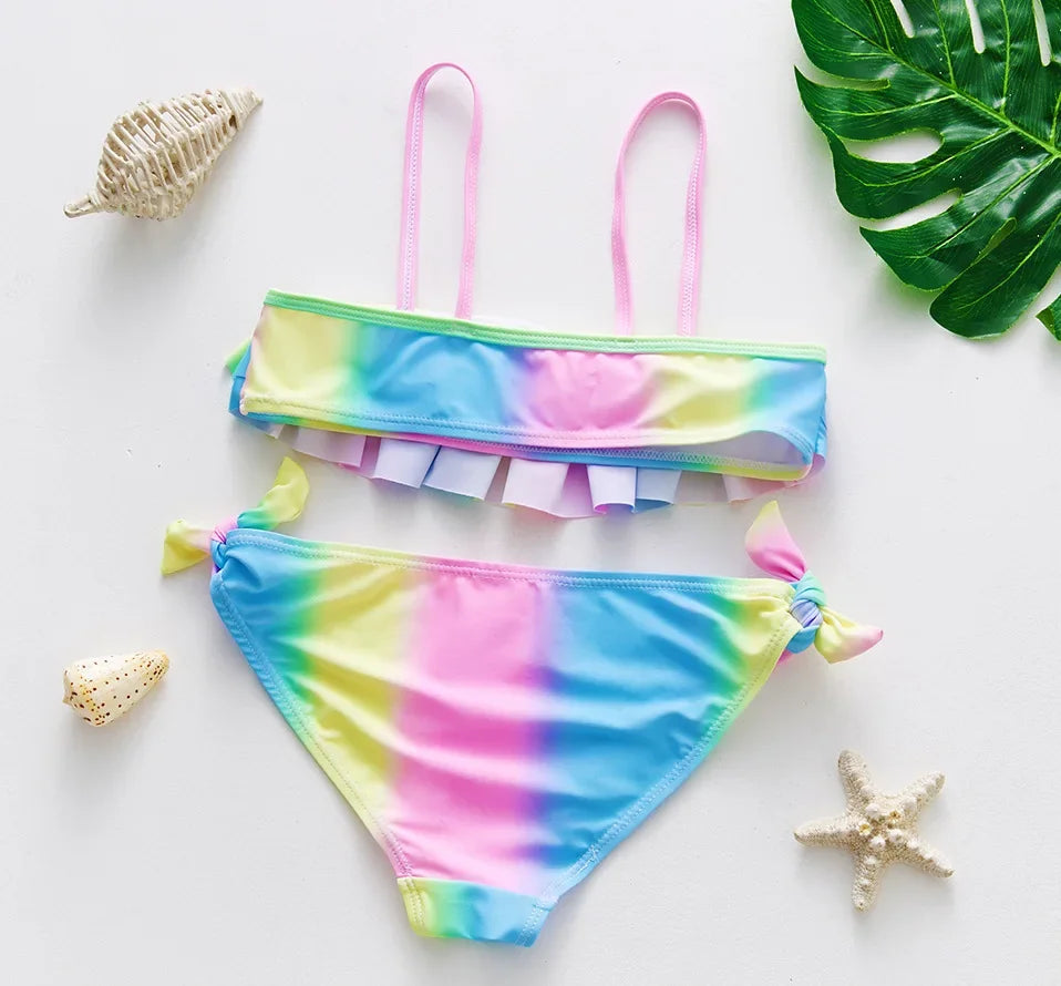 Kids Rainbow Bikini Set – Girls Two-Piece Flounce Swimsuit (Ages 2–10)