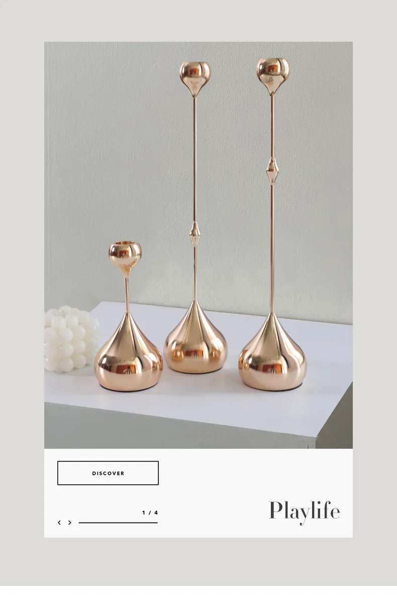 Water Drop Candle Holders Set of 3 | Luxury Nordic Iron & Glass Candlesticks | Romantic Dining Table Decor for Weddings & Home