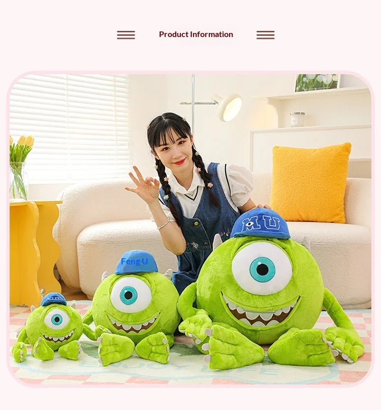 Mike Wazowski Plush Toy | Monsters University Stuffed Animal | Soft PP Cotton | 35cm, 60cm & 80cm