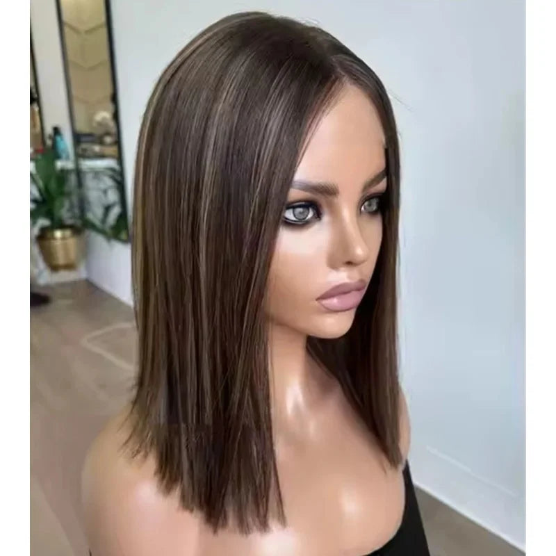 Dark Brown Lace Frontal Wig With Blonde Highlights And Dark Roots Brown Blonde Balayage Heat Friendly Synthetic Wig For Women