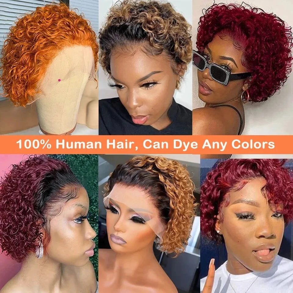 Pixie Cut Wig Short Bob Human Hair Wigs Blonde Burgundy 1B 30 Brown Color 13x1 Transparent Lace Wig For Women Natural Color Remy