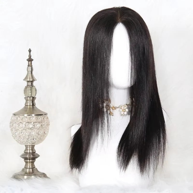 6x6inch Silk Base Topper with Air Bangs Virgin European Human Hair Wig for Women Silk Top with PU Front Glueless Soft Breathable