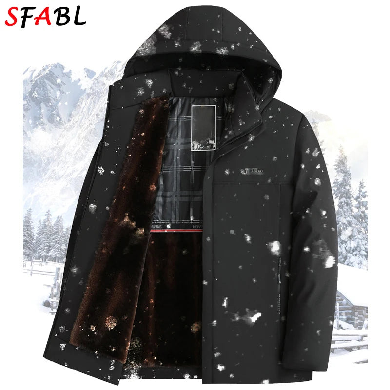 Men's Hooded Fleece-Lined Winter Parka – Korean Style Zip Jacket with Pockets