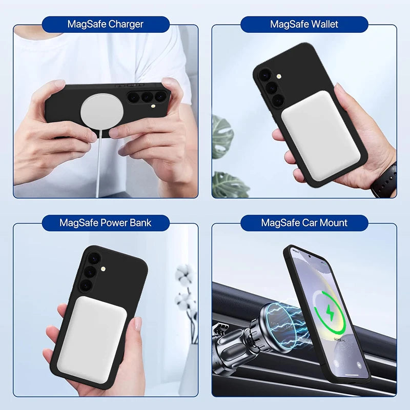 Magnetic Samsung Galaxy Phone Case – Soft MagSafe Wireless Charging Cover for S25, S24, S23, A56, A55, A16, A15