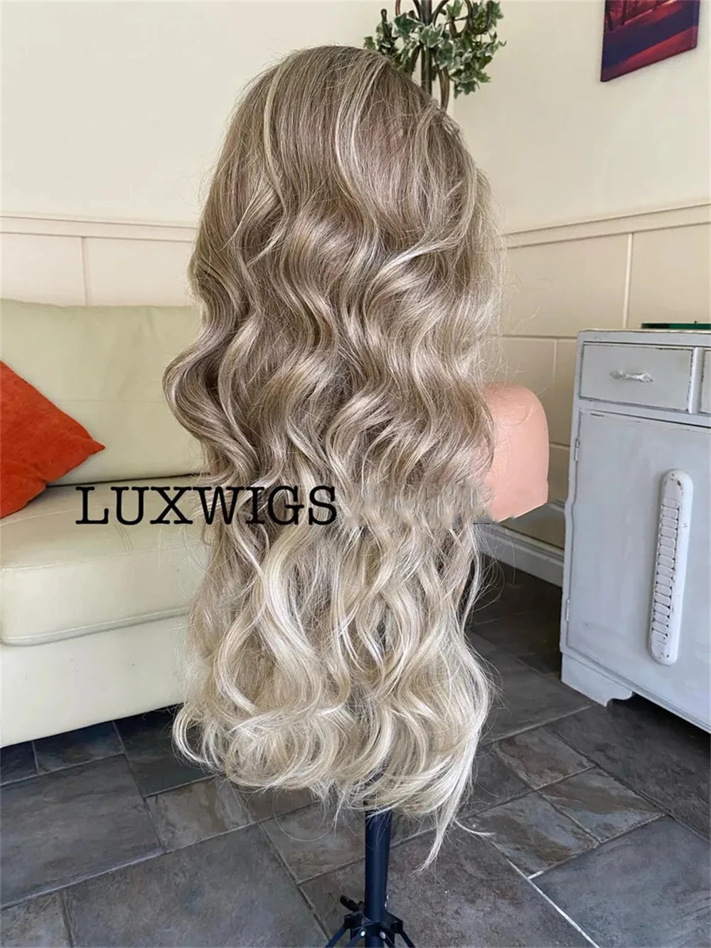 Long Blonde Wig Thick Wavy Blonde Lace Front Wig with Light Brown Roots Balayage Synthetic Fibre Luxury Women Wigs Daily Use