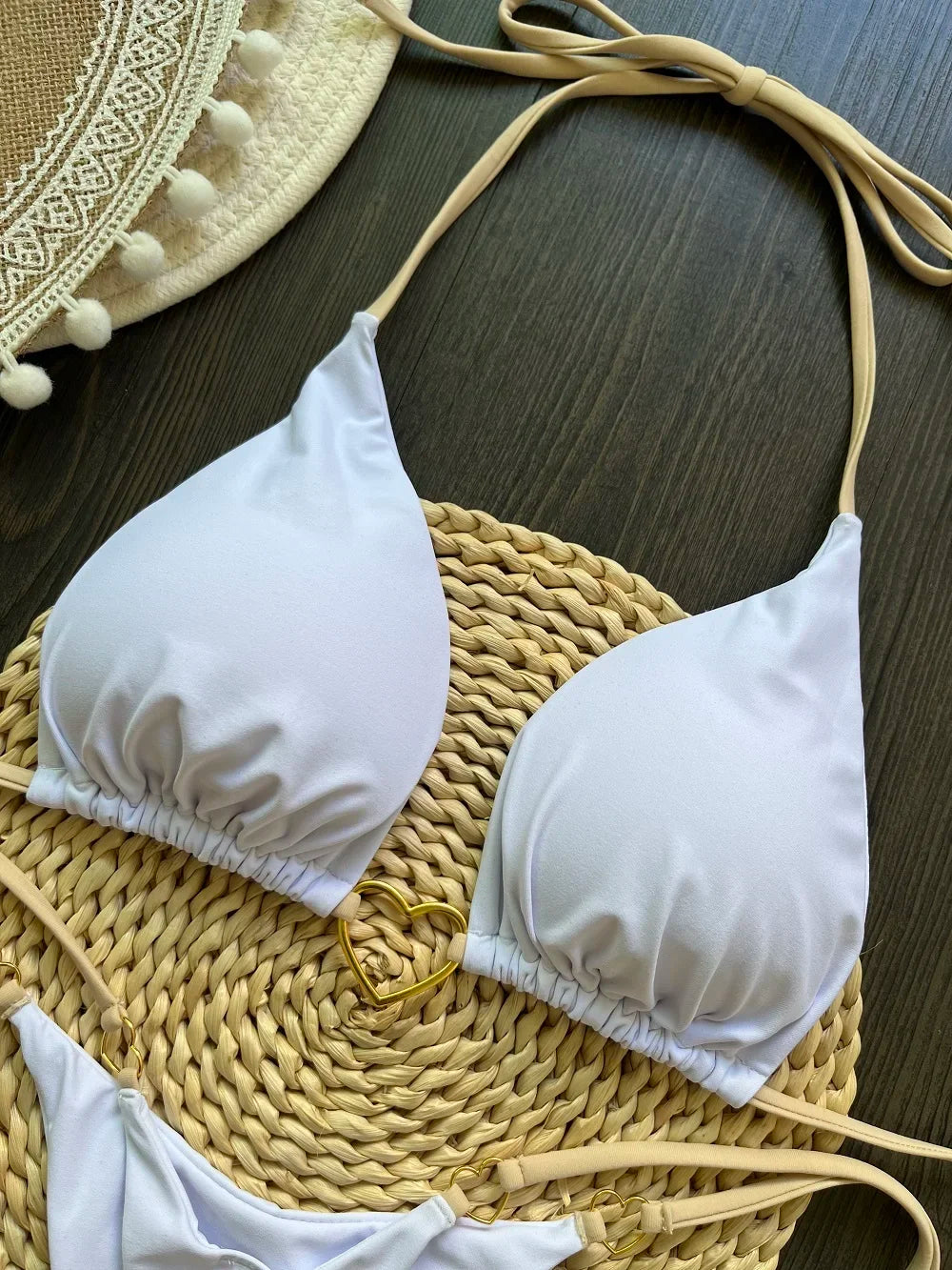 Sexy Halter Solid color Bikini Set Women's Swimsuit Two-piece Triangle Thong Swimwear Bathing Suit Brazilian Biquinis