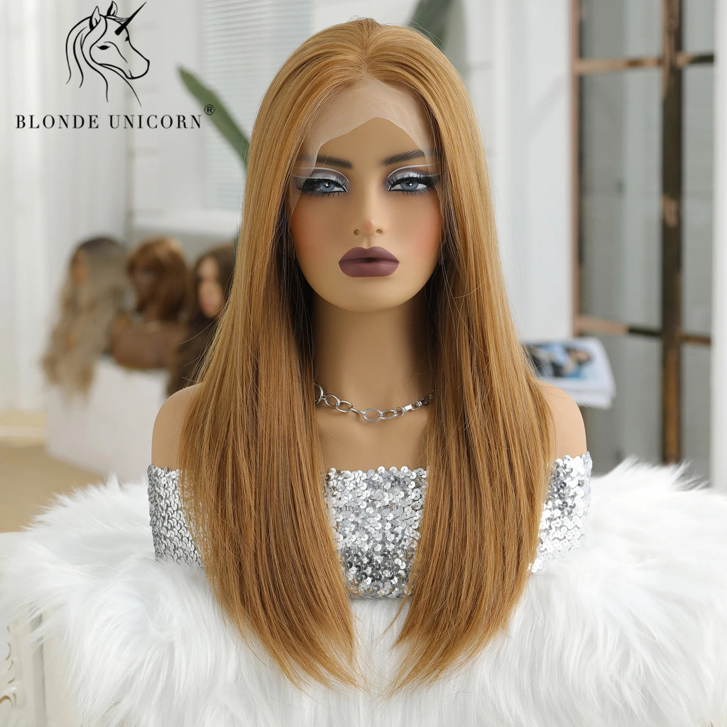 13x6 Lace Front Wig Blonde Golden Straight Hair Synthetic Wigs for Women Daily Party Cosplay Use Heat Resistant Fiber Hair