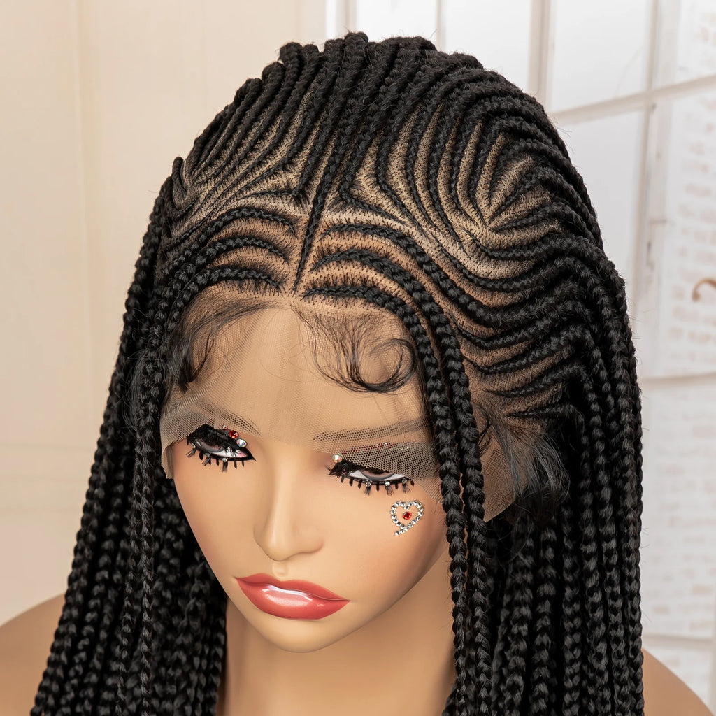 African Braided Hair Wigs Synthetic Full Lace Cornrow Knotless Box Braiding Wigs for Black Women Lace Frontal Crochet Braids Wig