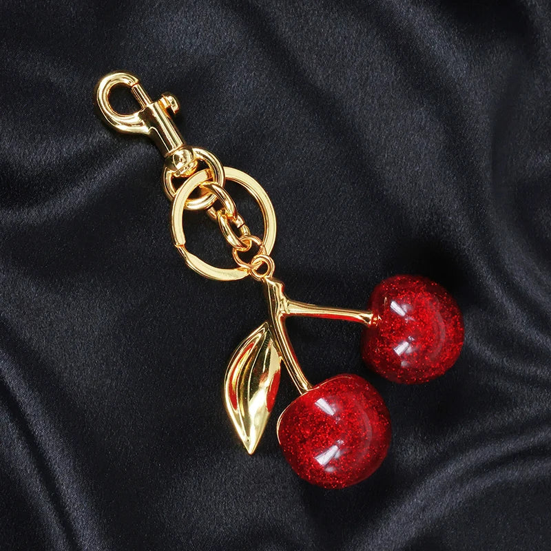 Red Cherry Pendant Keychain for Women'S Cute Bag Decoration Multifunctional Jewelry Car Key Accessories Trendy Charm Keyring