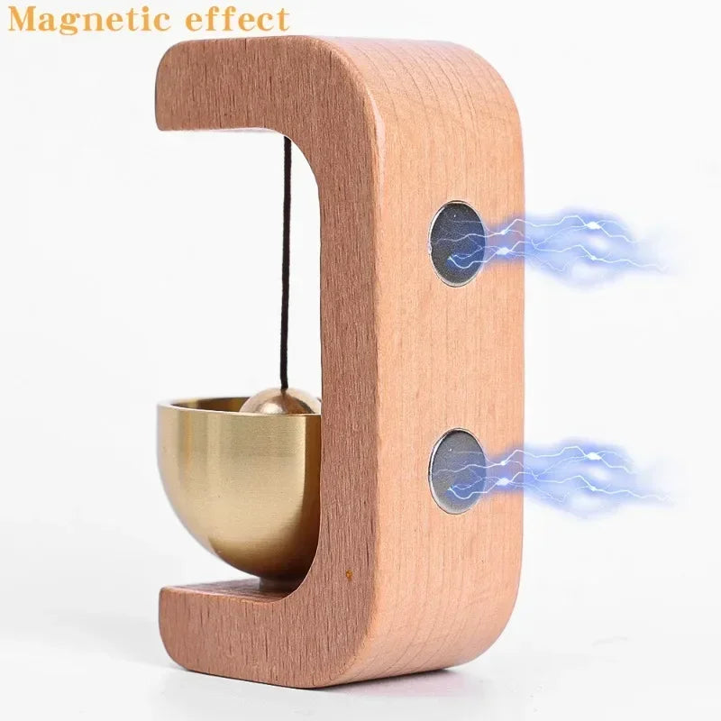 Wooden Magnetic Wind Chime Doorbell | Brass Jingle Bell Entry Reminder | Nordic Minimalist Home Decor Door Pendant
