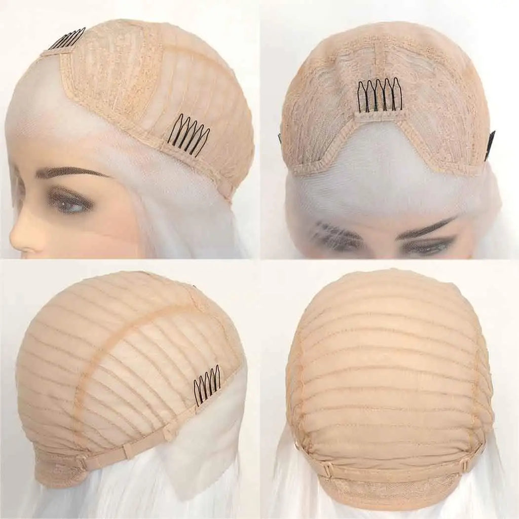 Voguequeen Platinum Blonde Synthetic Natural Wave Lace Front Wig Heat Resistant Fiber Cosplay For Women