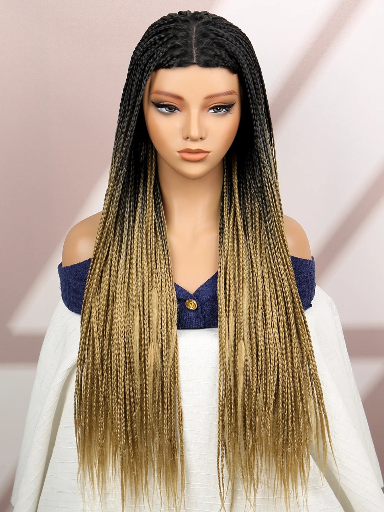 Premium Synthetic Braided Wigs Ombre Colors Protective Style Machine Made Braided Wig 32 inch Long Wigs For Black Women