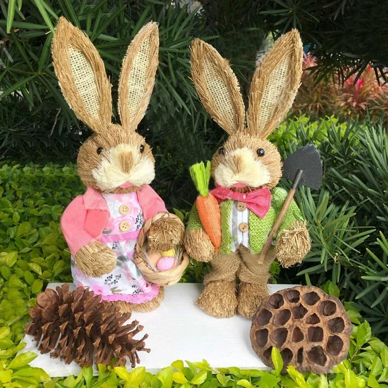 Easter Bunny Woven Grass Rabbit Decor | Handmade Rustic Holiday Decoration | Unique Easter Gift for Home & Kids