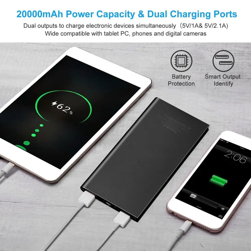 20000mAh Portable Power Bank – USB 5V/2.1A Battery Pack with Flashlight for Heated Gear & Phones