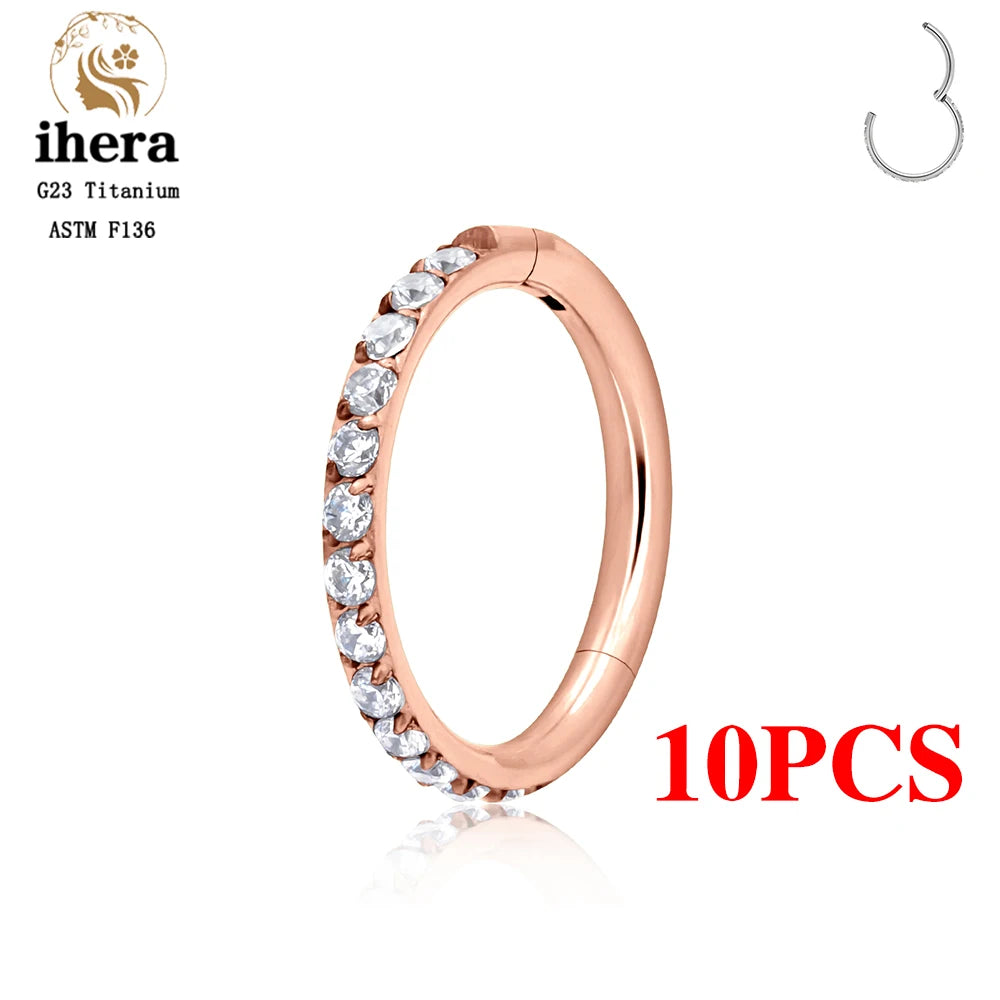 1/10PCS G23 Titanium Nose Rings Septum Clicker Ear Cartilage Tragus Helix Daith Earrings Hoops 16G 18G CZ Body Piercing Jewelry