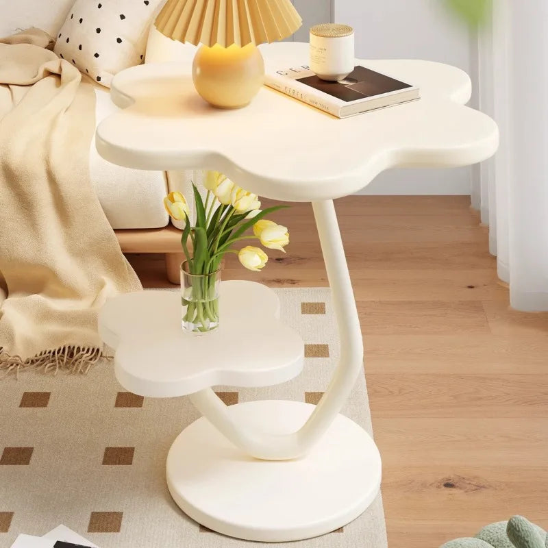 Cream Windblown Hair Coffee Table – Modern Minimalist Small Side Table for Living Room