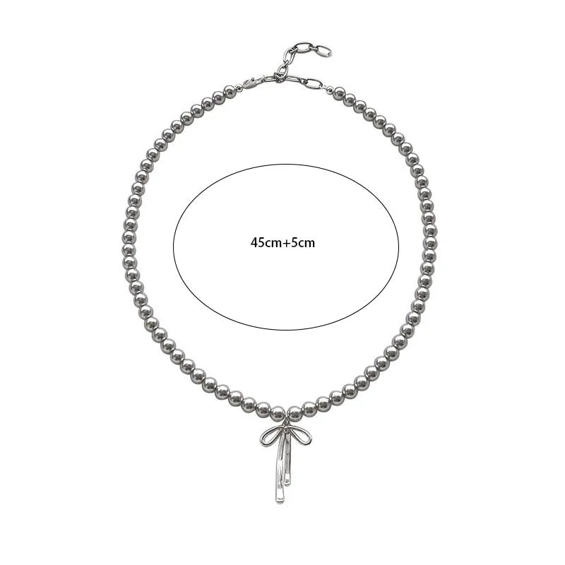 Bowknot Pearl Choker Necklace – Graceful Pendant with Gray Pearls