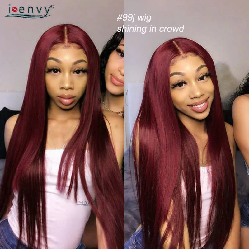 Ginger Blonde Lace Front Wigs Wear & Go 28inch Peruvian 13*1 Part Lace Front Human Hair Wig Remy 180% Colored Lace Wig Burgundy