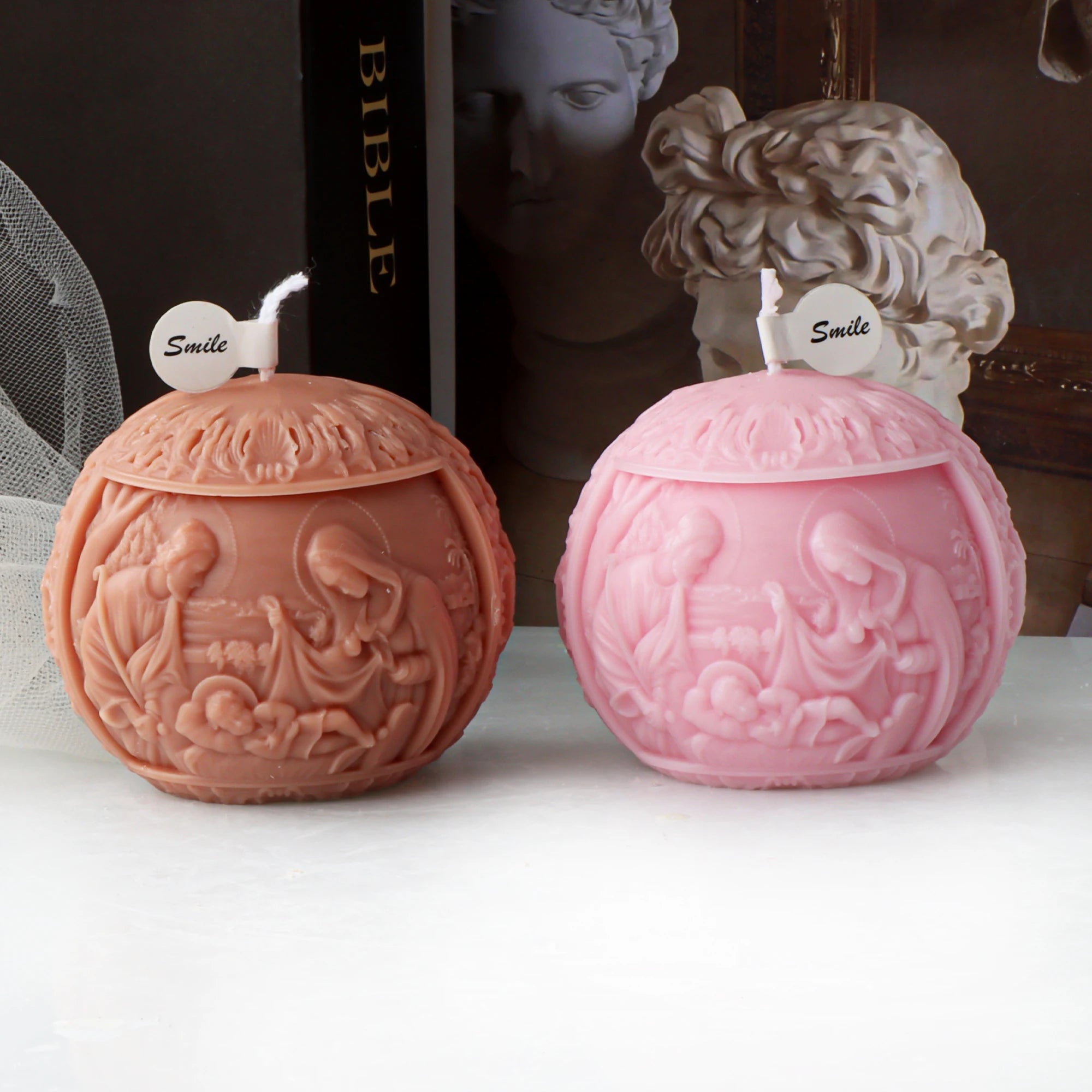 Jesus Family Sphere Silicone Mold | DIY Holy Family Round Ball Resin & Plaster Ornament Mold | Candle & Craft Making Tool