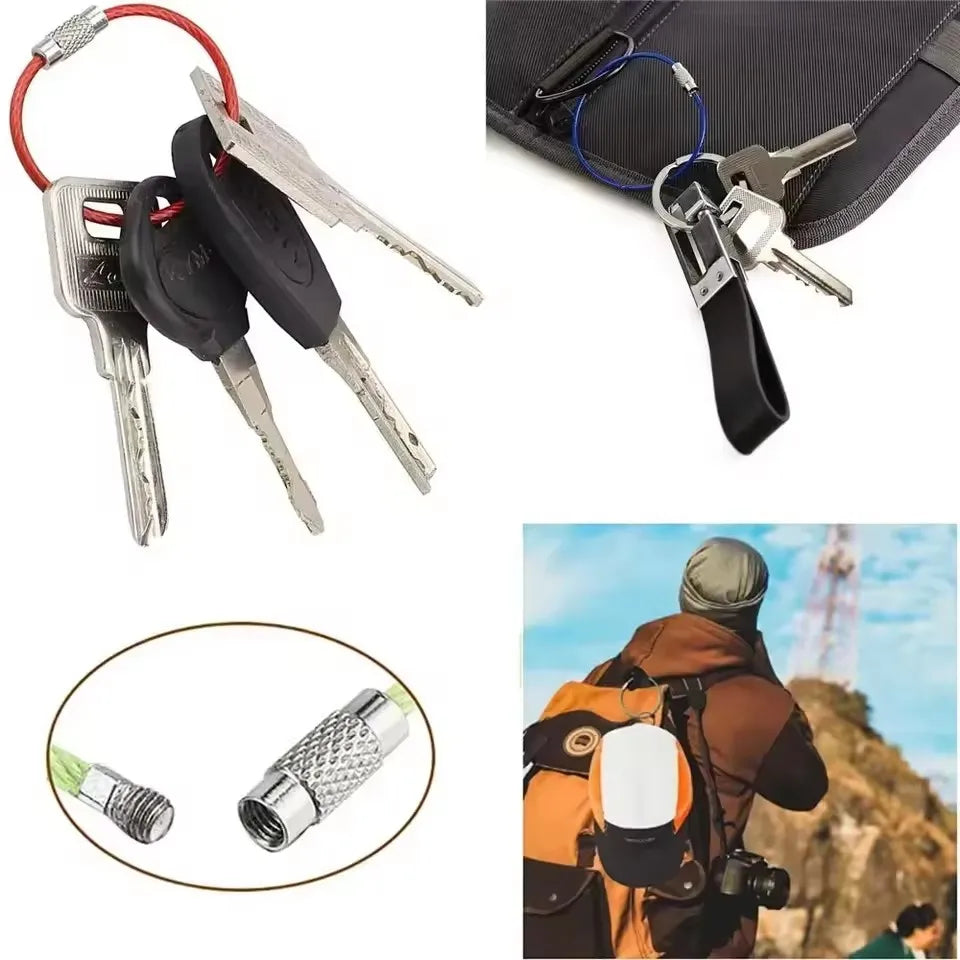 10pcs Keychain Rope Stainless Steel Wire Cable Loop Screw Lock Gadget Ring Keyring Circle Camp Hanging Outdoor Tool Accessories
