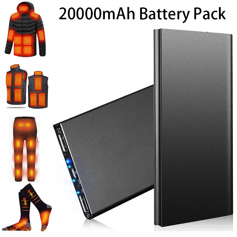 20000mAh Portable Power Bank – USB 5V/2.1A Battery Pack with Flashlight for Heated Gear & Phones