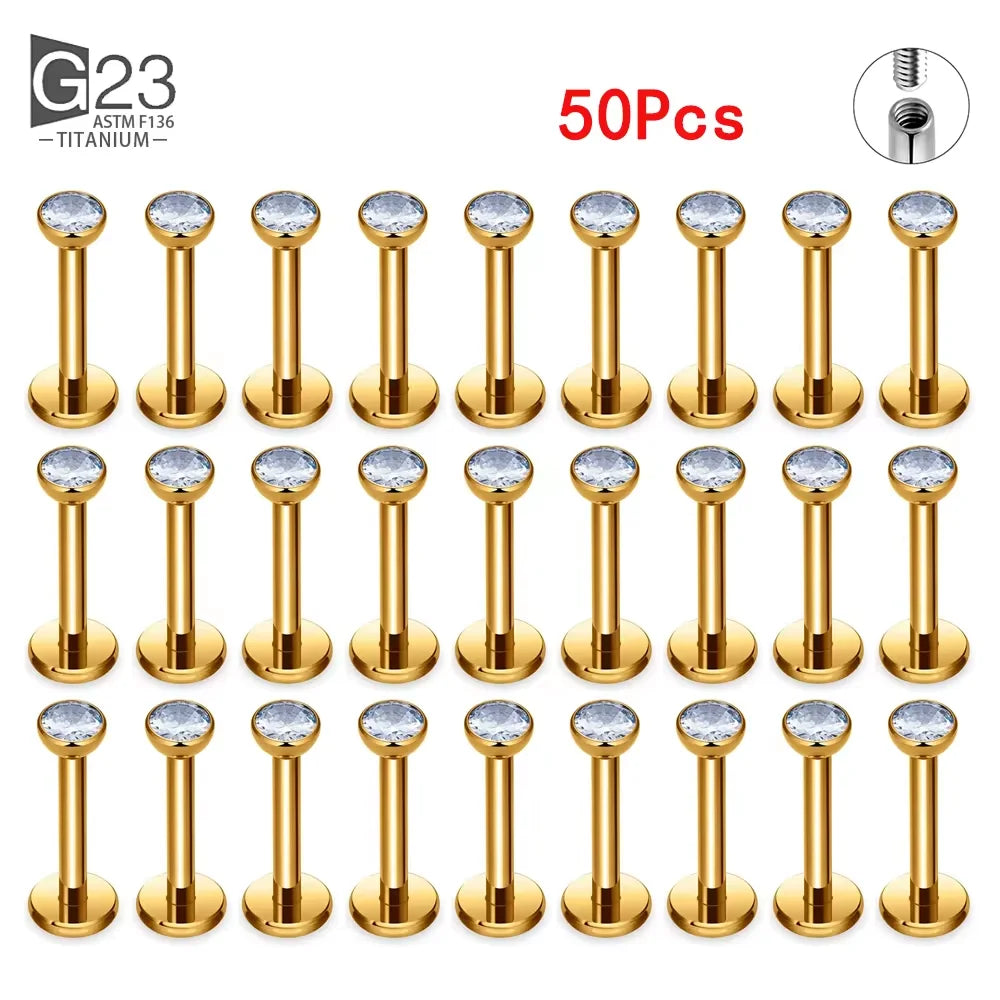 10Pc/50Pc G23 Ttianium Labret Ear Lip Stud Jewelry Square CZ Stone Cartilage Tragus Earring Tongue studs Threaded Body Jewelry