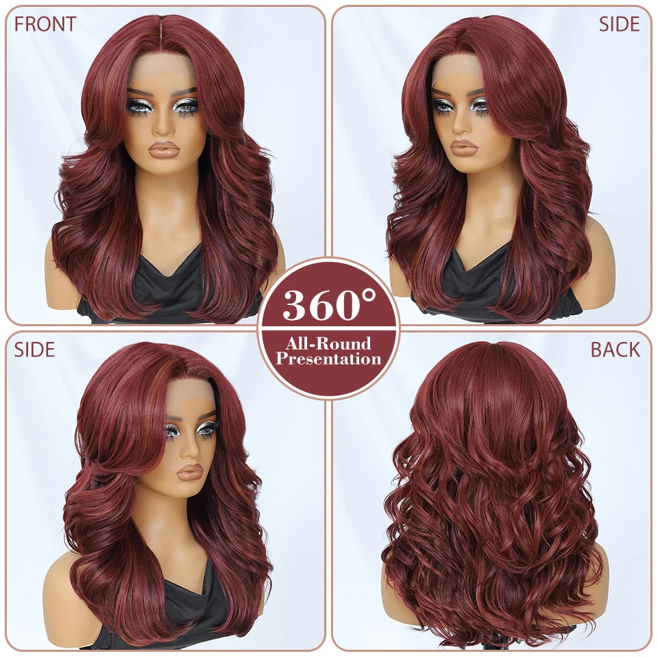 Ombre Brown Blonde Synthetic Body Wave Lace Front Wig 13x5x1 For Black Women 18“ T Part Wavy Layered Cosplay Wig with Baby Hair