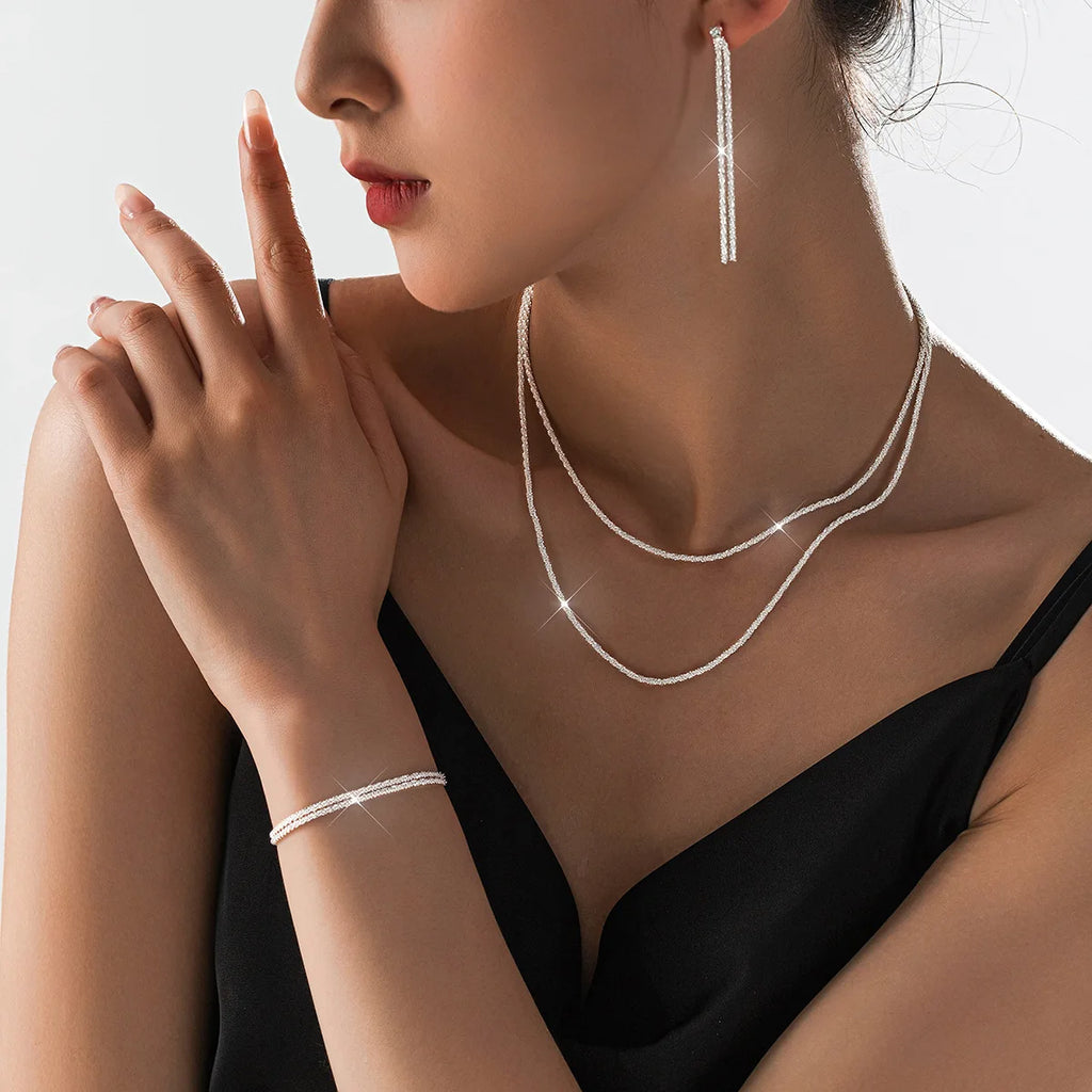 Crystal Necklace, Earrings & Bracelet – Shiny 3-Piece Jewelry Accessories Set