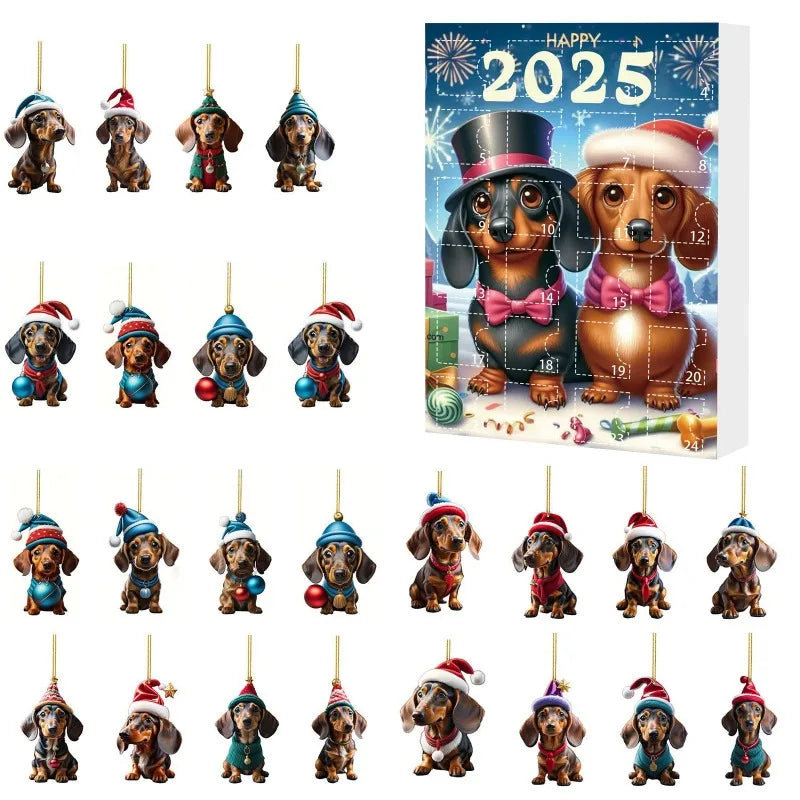 Christmas Advent Calendar 2025 | 24-Day Dachshund Pendant Countdown Blind Box | Holiday Surprise Gift & Tree Decor