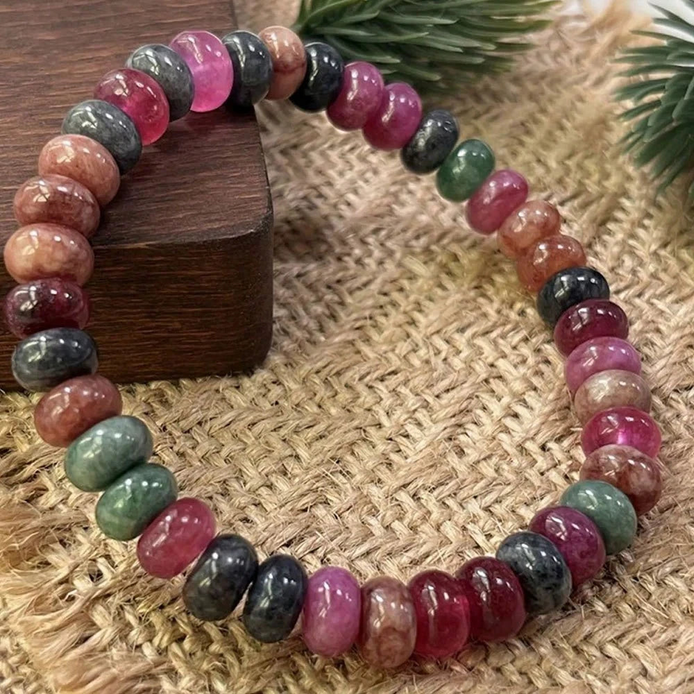 Handmade Multicolor Tourmaline Bracelet For Women Men Natural Beads Stone Chain Elastic Bangle Fashion Party Jewelry