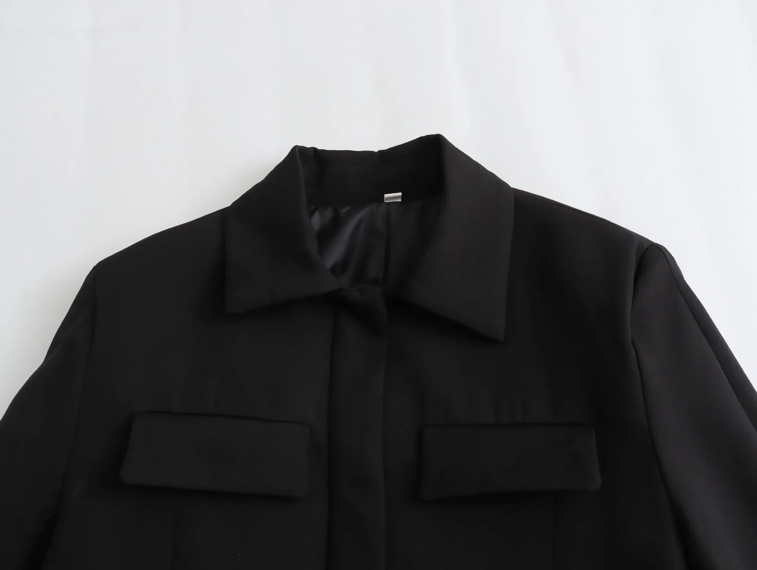 Women's Solid Office Jacket – Long Sleeve Button Coat with Pockets