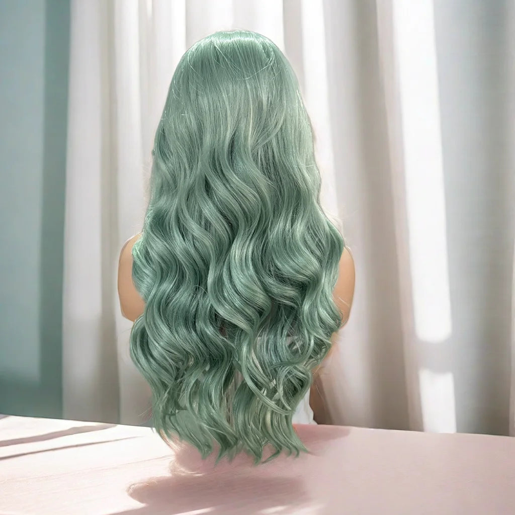 Ash Green Wig Body Wave Wig Synthetic Lace Front Wig Lace Wigs For Women Green Lace Wig Ready To Wear Front Lace Wig Cosplay