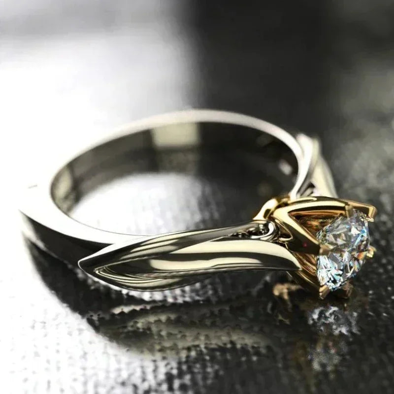Personalized Bicolor Women's Wedding Ring – Luxurious Cubic Zirconia Proposal Ring