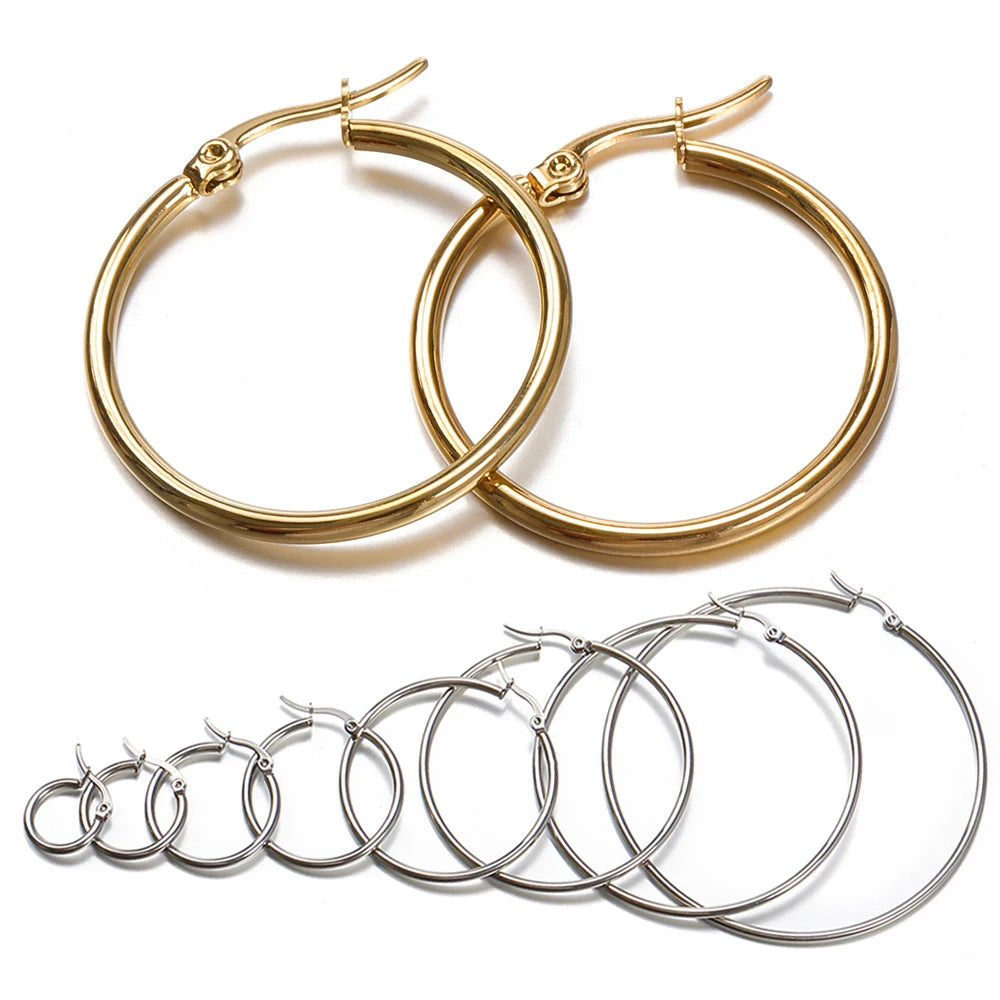 10pcs Stainless Steel Black Open Circle Earrings Hooks 15-30mm Loop Base