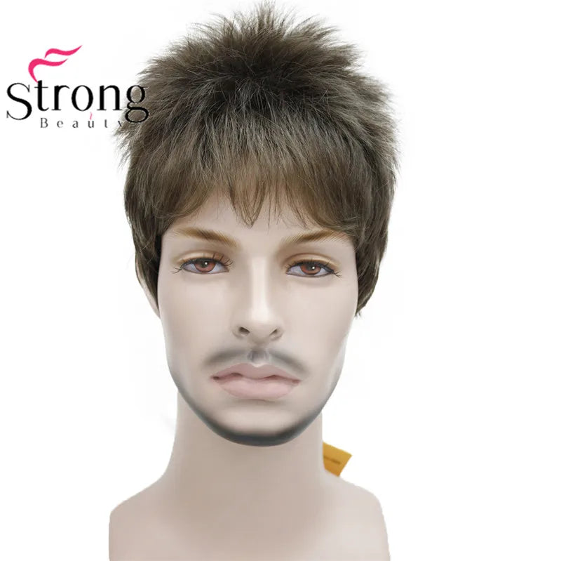StrongBeauty Men's wig Natural Black/Brown Short Straight Hair Synthetic Full Wigs 7 Color