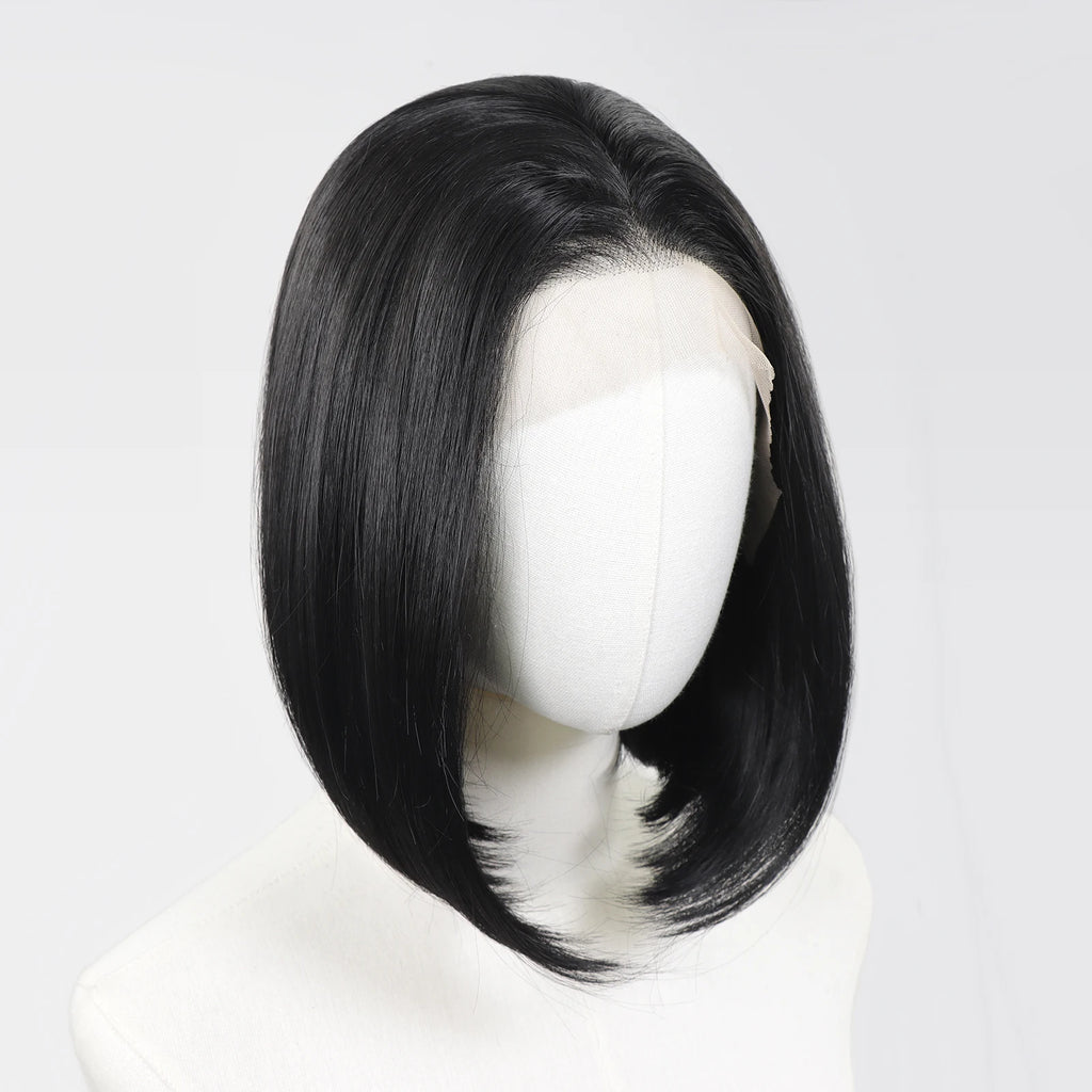Ombre Blonde Highlight Short Bob Wigs Dark Roots Synthetic 13x4 Lace Front Brown Blonde Wig For Women Daily Use 150Density 12"