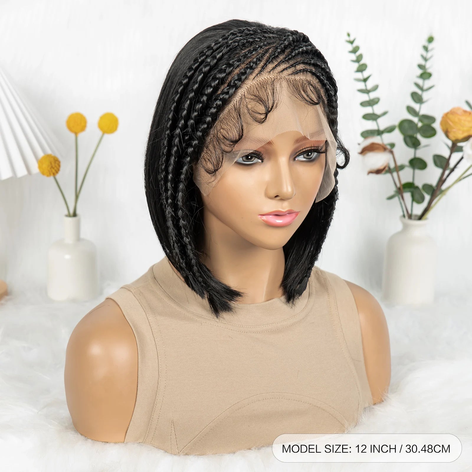 Synthetic Cornrow Braided Wigs Straight 13x4 Lace Frontal Wig With Baby Hair Partition Design With Braided For Black Women
