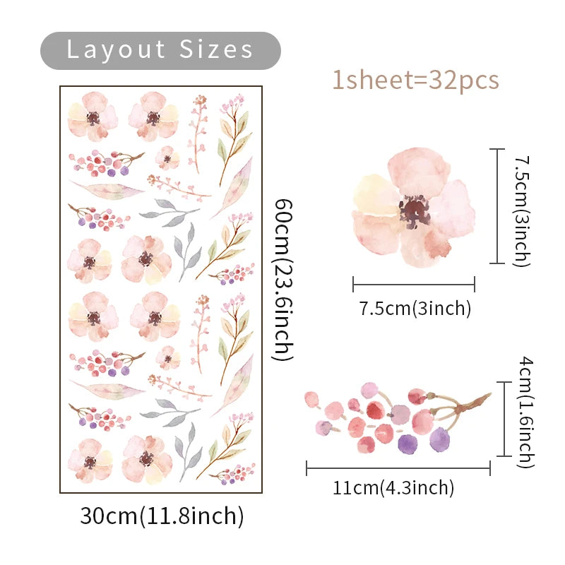 30pcs Boho Little Flower Wall Stickers | Removable PVC Floral Decals | Living Room Bedroom Nursery Home Decor