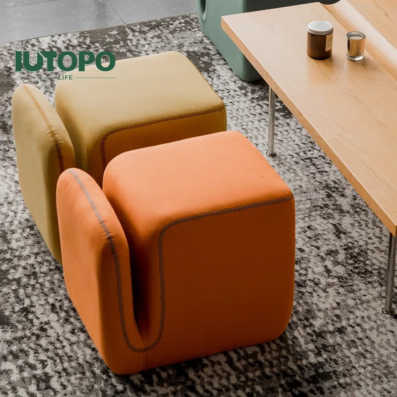 Nordic Hallway Pouf Ottoman – Fabric Shoe Changing Stool with Book Storage
