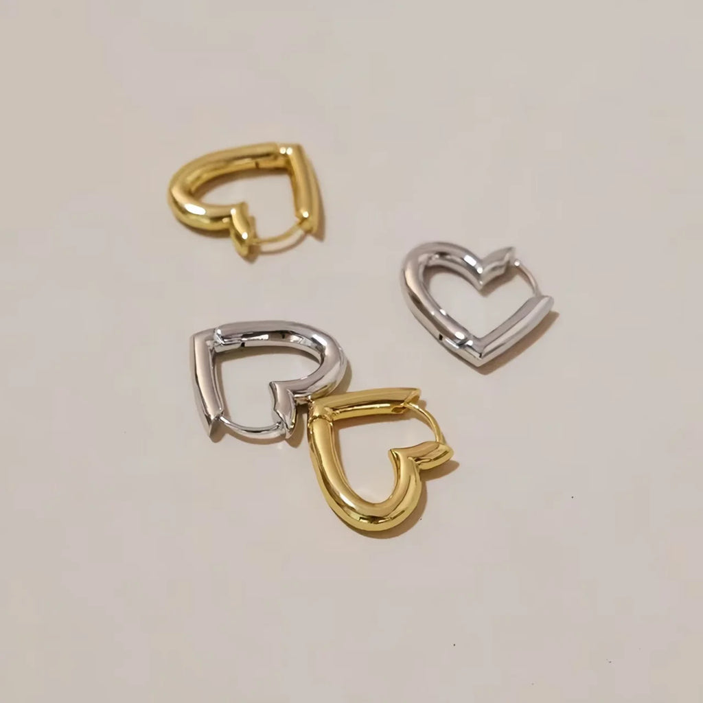 Heart Hoop Earrings Gold Color Metal Love Earrings Minimalist Fancy Girl Gift Fashion Jewelry for Women
