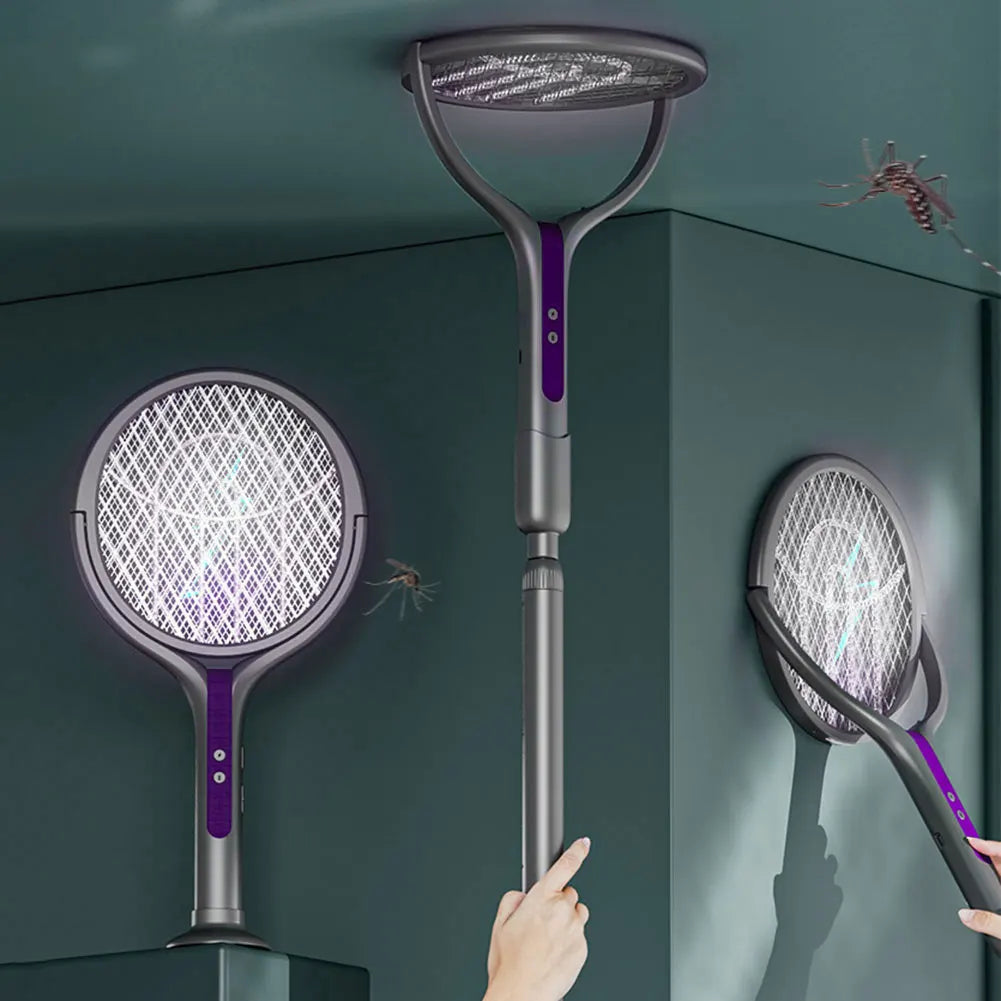 Rotating Head Electric Fly Swatter Rechargeable Fly Zapper 2 in 1 Fly Killer and Mosquito Trap Lamp for Indoor Outdoor