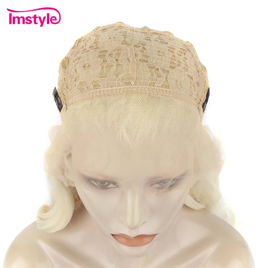 Imstyle Platinum Blonde Wig Long Synthetic Lace Front Wig Natural Wavy Wig For Women Heat Resistant Fiber Cosplay Wigs