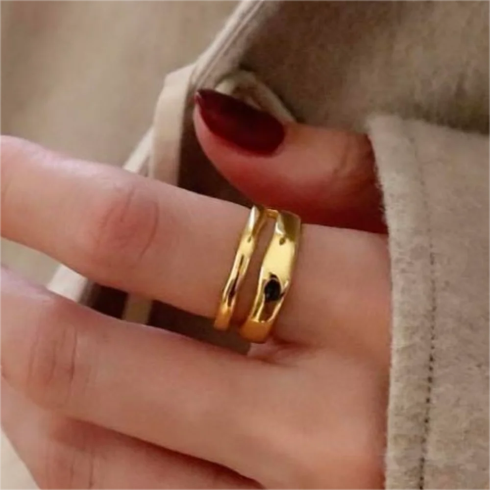 1/3 PCS Stackable Stainless Steels Adjustable Ripple Rings 18K Plated Gold Silver Minimalist Irregular Rings for Women Jewelry