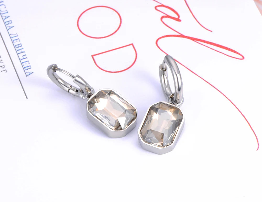 Lokaer Stainless Steel Geometric Square Hoop Earrings Sparkling Cubic Zirconia Crystal Earrings Jewelry For Women серьги E22115