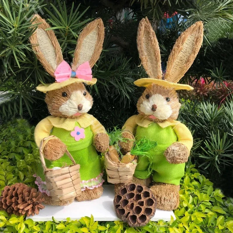 Easter Bunny Woven Grass Rabbit Decor | Handmade Rustic Holiday Decoration | Unique Easter Gift for Home & Kids
