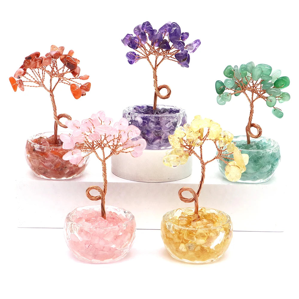 Crystal Money Tree | Natural Gemstone Healing Stone Feng Shui Decor | Copper Wire Wrapped | 1, 5 or 10 Pack