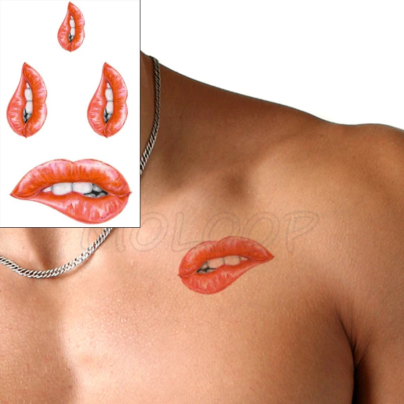 Sexy Red Lips Water Transfer Tattoo – Waterproof Body Art 10.5x6cm