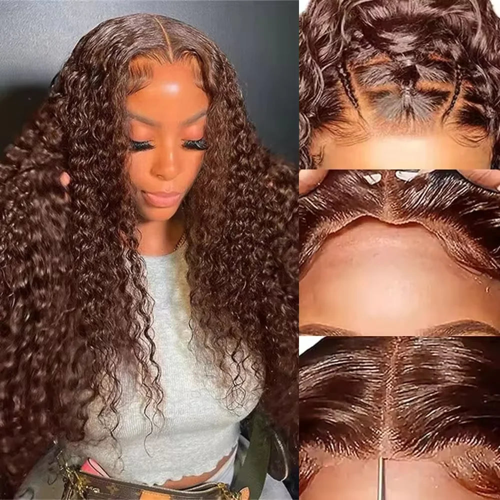 Chocolate Brown Deep Wave Curly Wigs Human Hair 36 Inch Lace Front Human Hair Wig 13x6 Hd Lace Frontal Wig Human Hair For Women